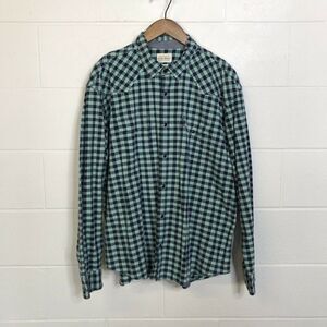 Lucky Brand Mens Western Pearl Snap Green Blue Plaid Long Sleeve Shirt Size XXL